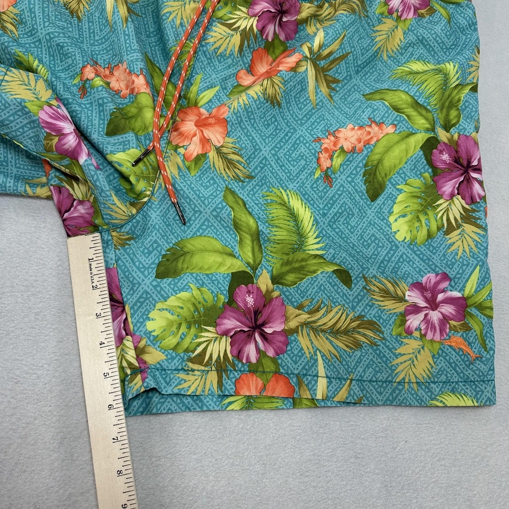 Tommy Bahama Shorts Mens 2XL Teal Hawaiian Floral Swim Trunks Relax Mesh Lined - Picture 8 of 8